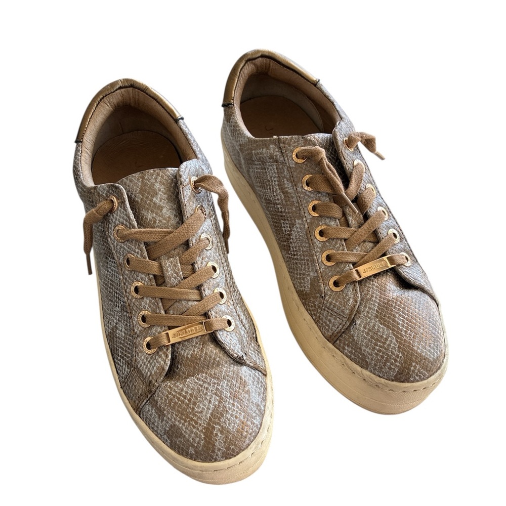 J/SLIDES Snakeskin Embossed Textured Rubber Sole Sneaker Neutral Cream Size 8.5